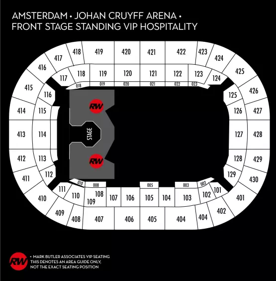 Seating map for Robbie Williams - Amsterdam, Johan Cruff Arena, Sunday 22nd June 2025 Front Stage Standing VIP