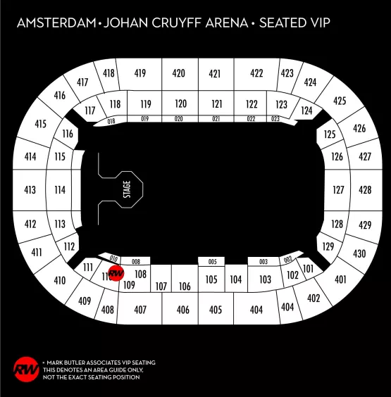 Seating map for Robbie Williams - Amsterdam, Johan Cruff Arena, Sunday 22nd June 2025 Seated VIP