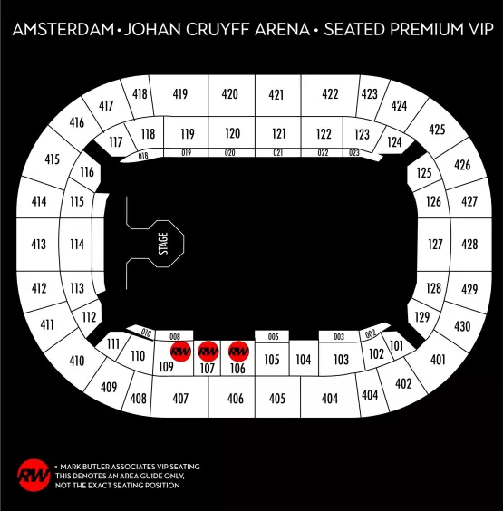 Seating map for Robbie Williams - Amsterdam, Johan Cruff Arena, Sunday 22nd June 2025 Seated Premium VIP