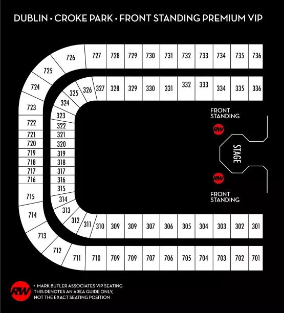 Seating map for Robbie Williams - Dublin, Croke Park, 23rd August 2025 Front Standing Premium VIP