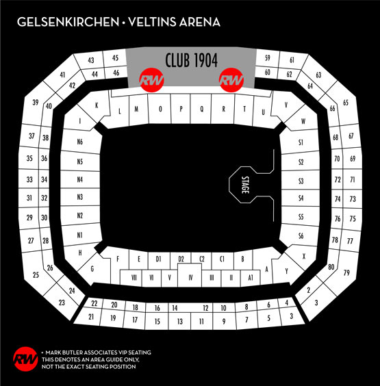 Seating map for Robbie Williams - Gelsenkirchen, Veltins Arena, Wednesday 25th June 2025 Seated Premium VIP