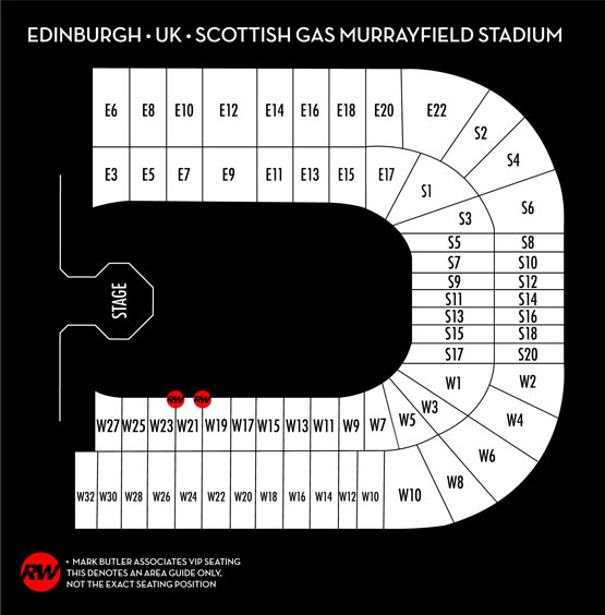 Seating map for Robbie Williams Edinburgh, Scottish Gas Murrayfield, Saturday 31st May 2025 Seated Premium VIP