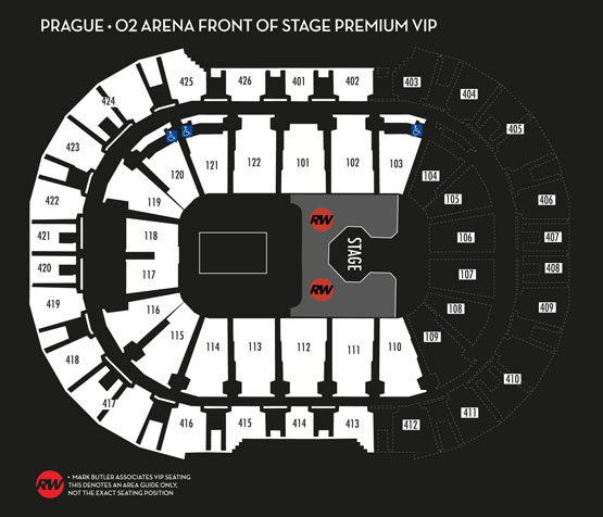 Seating map for Robbie Williams Prague, O2 Arena, Sunday 7th September 2025 Front of Stage Premium VIP