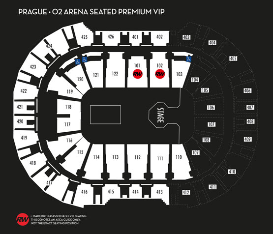 Seating map for Robbie Williams Prague, O2 Arena, Sunday 7th September 2025 Seated Premium VIP